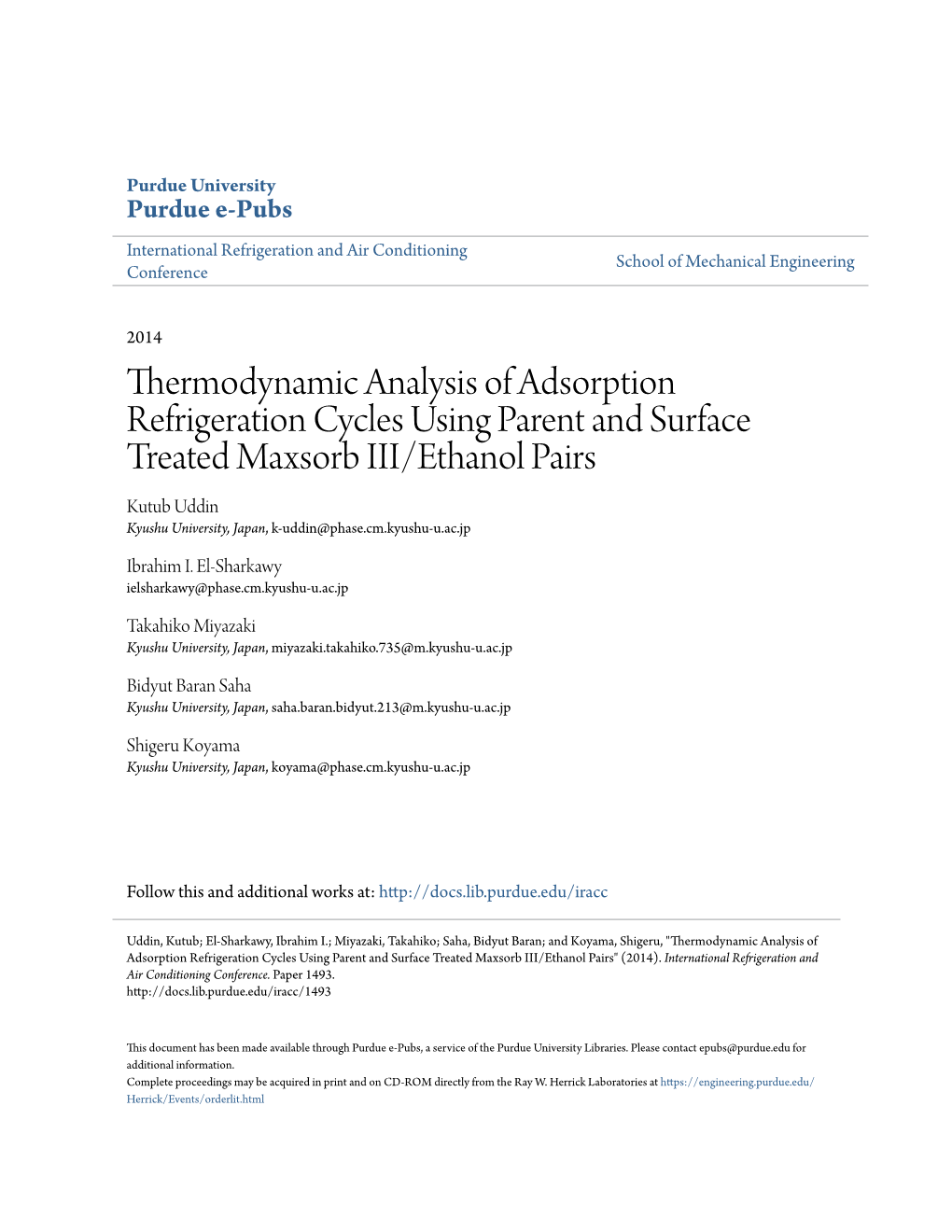 Thermodynamic Analysis of Adsorption Refrigeration Cycles