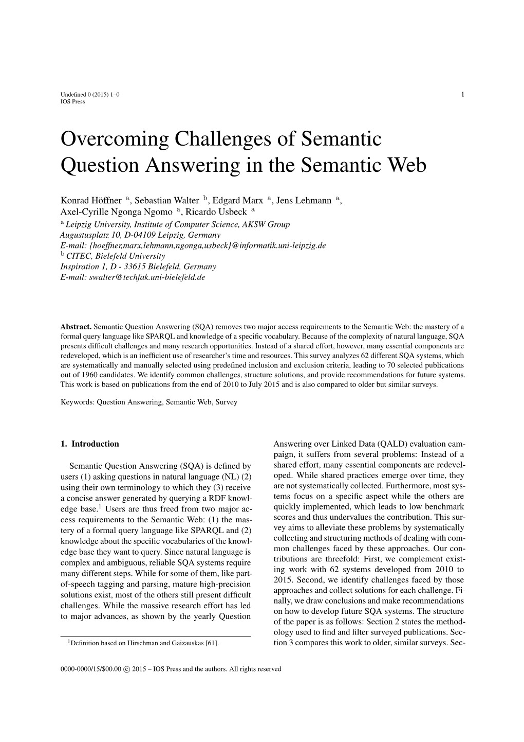 Overcoming Challenges of Semantic Question Answering in the Semantic Web