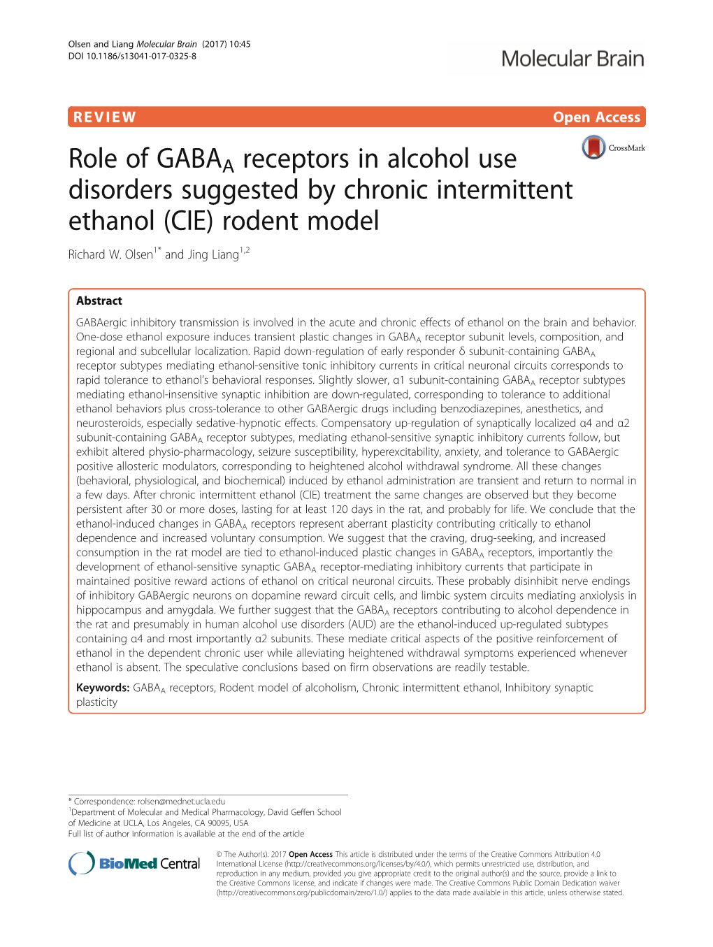 Role of GABAA Receptors in Alcohol Use Disorders Suggested by Chronic Intermittent Ethanol (CIE) Rodent Model Richard W