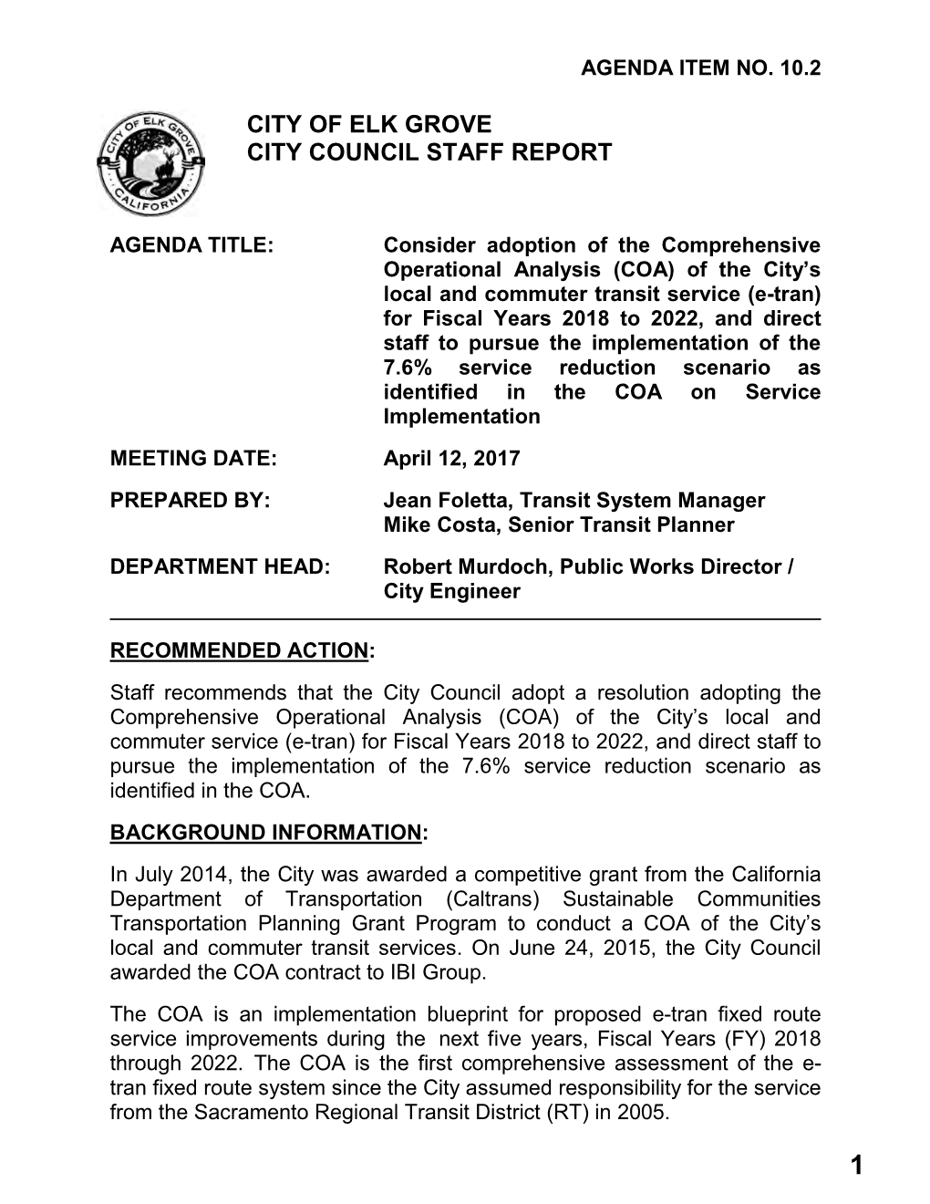 City of Elk Grove City Council Staff Report