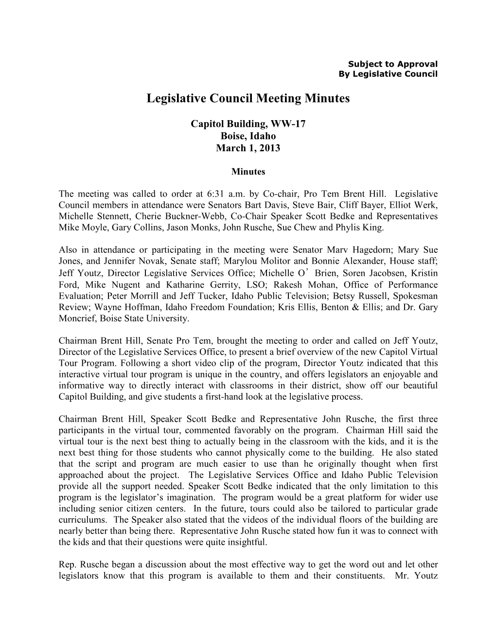 Legislative Council Meeting Minutes