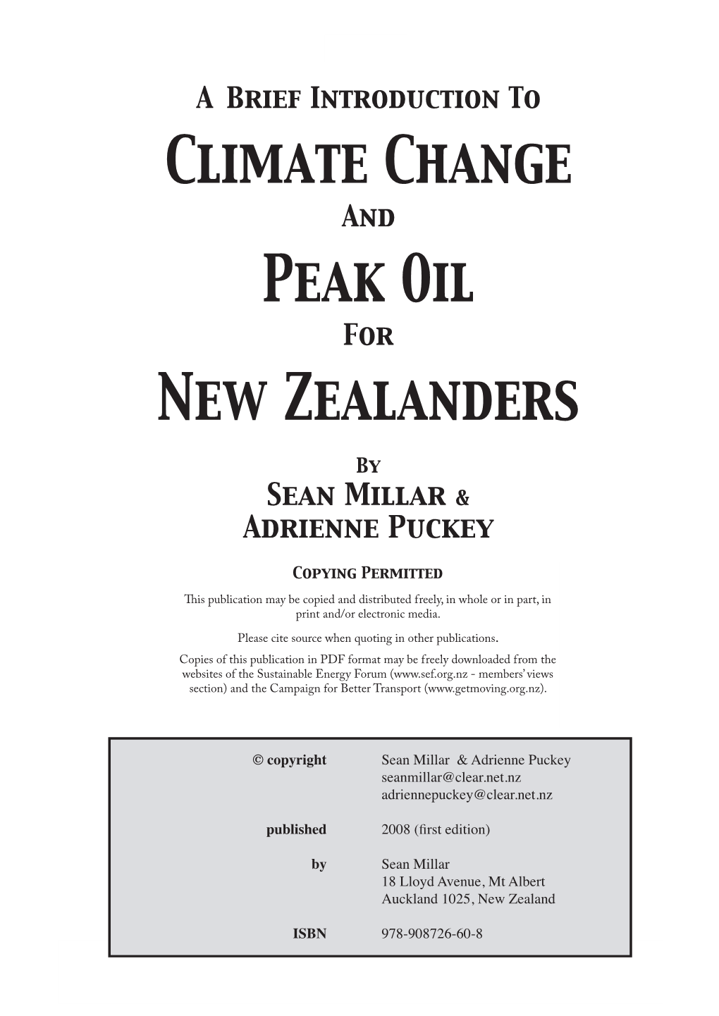 Climate Change Peak Oil New Zealanders