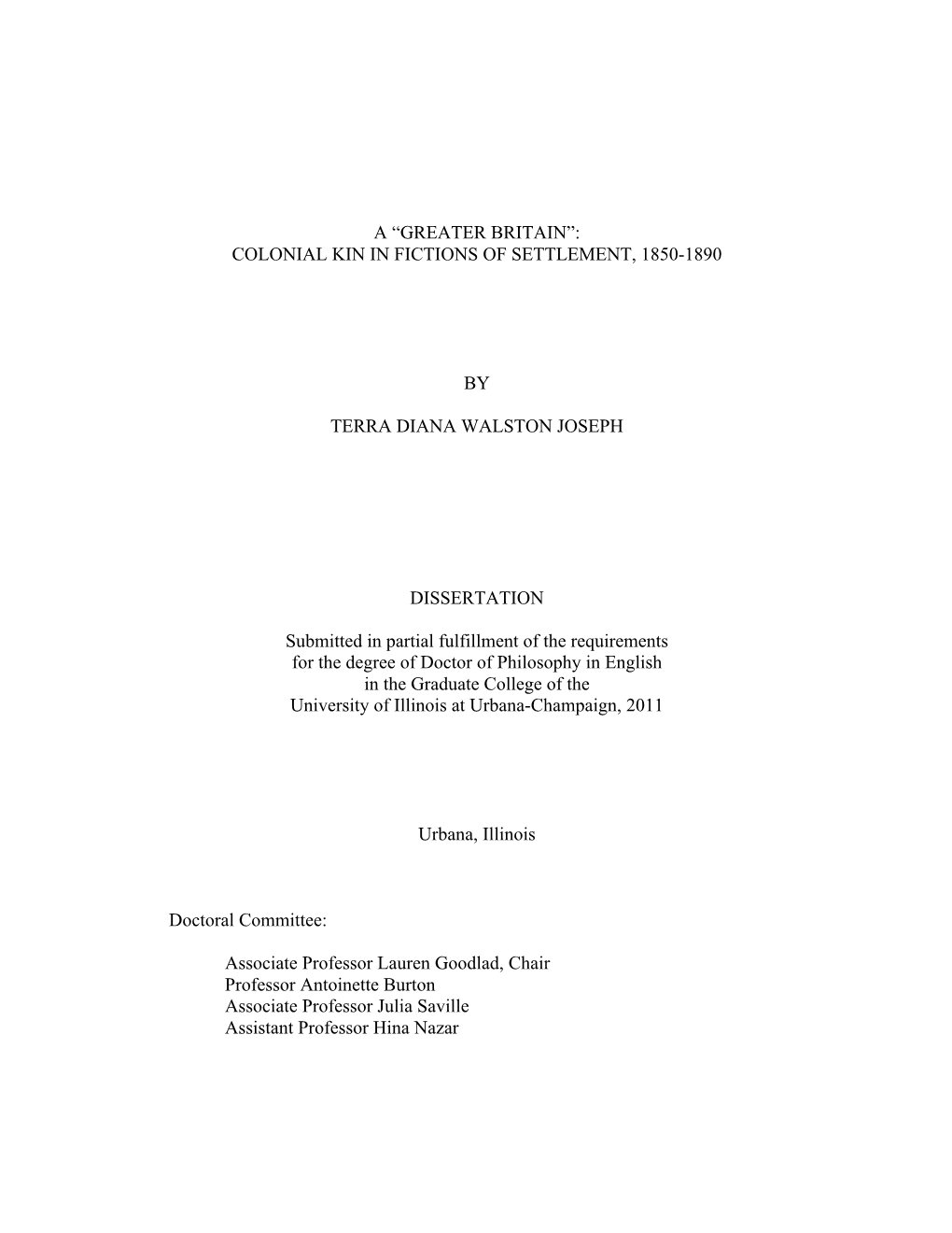 A “Greater Britain”: Colonial Kin in Fictions of Settlement, 1850-1890