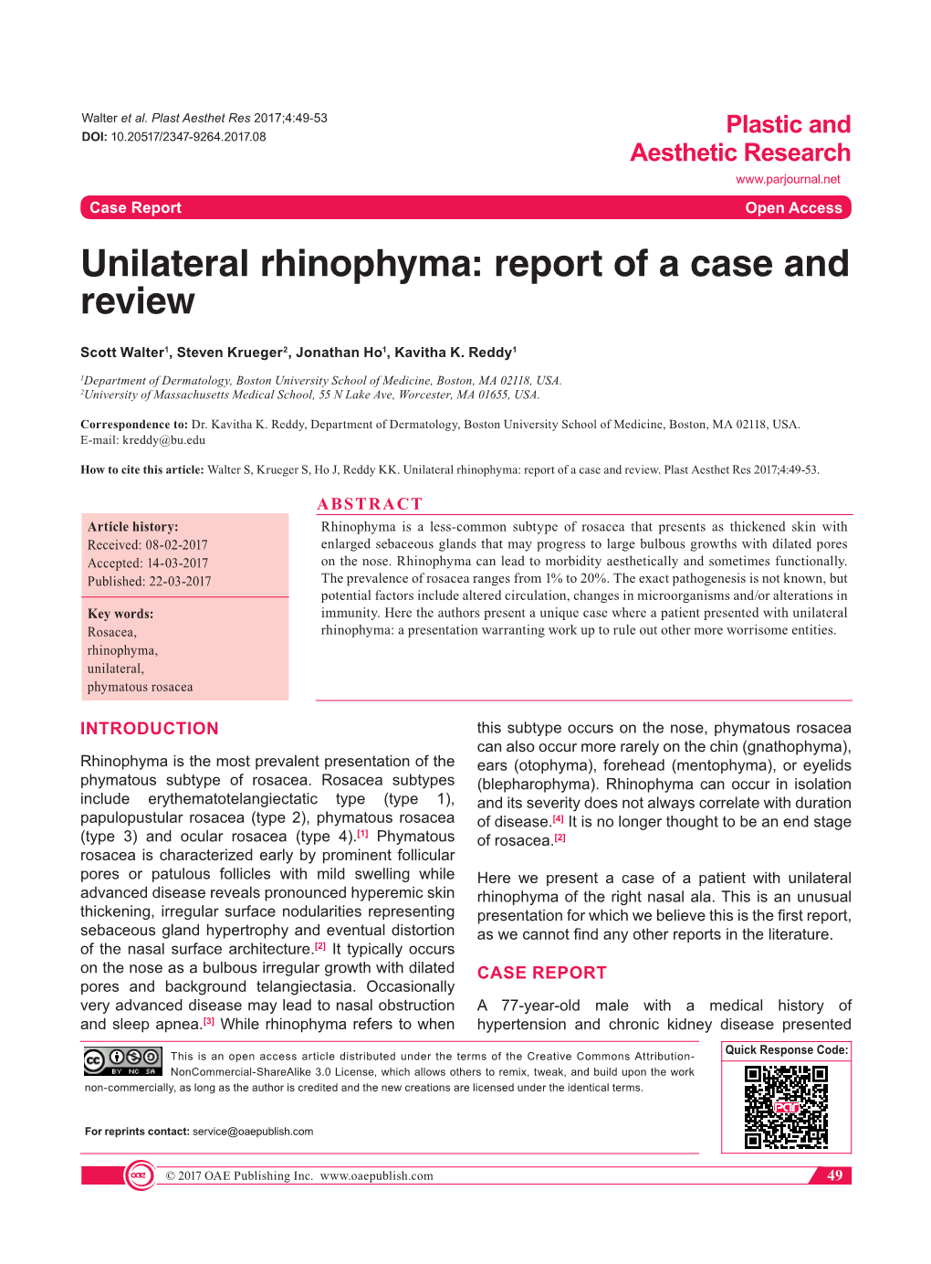 Unilateral Rhinophyma: Report of a Case and Review