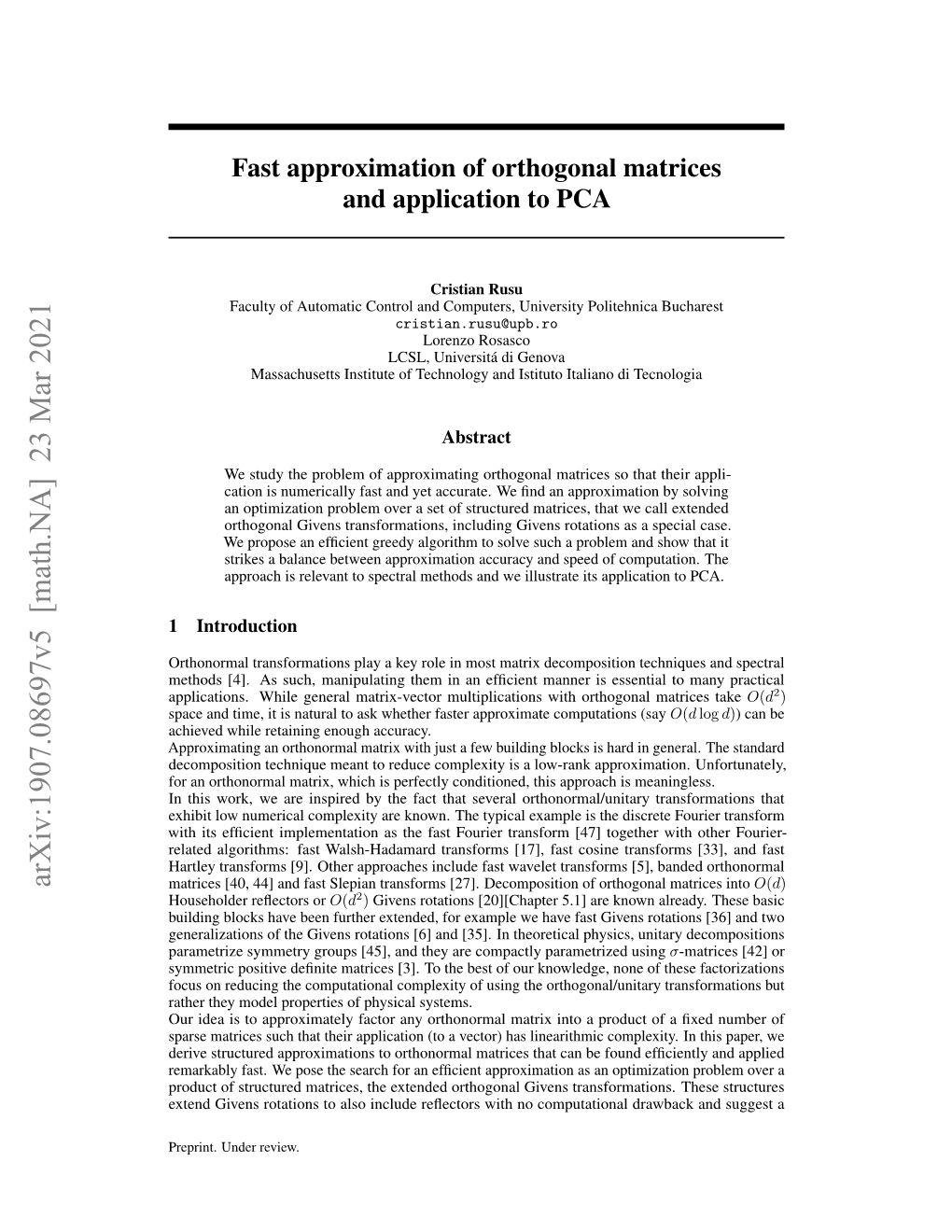 Arxiv:1907.08697V5 [Math.NA] 23 Mar 2021 Matrices [40, 44] and Fast Slepian Transforms [27]