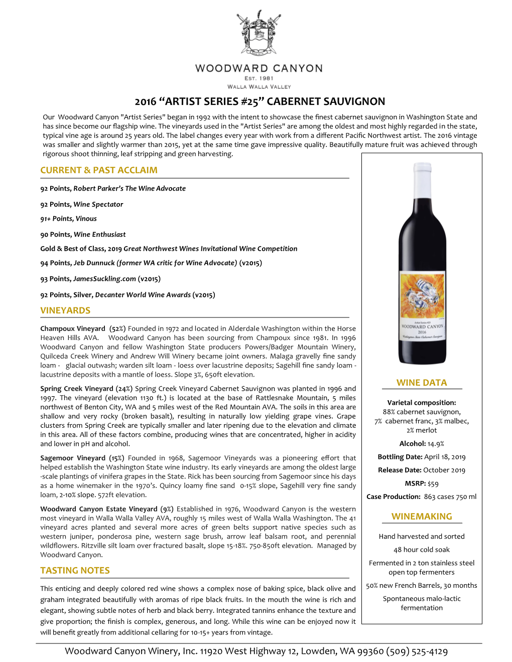 2016 “Artist Series #25” Cabernet Sauvignon