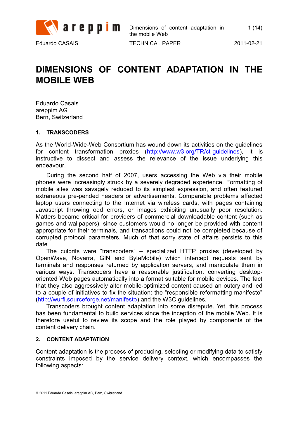 Dimensions of Content Adaptation in the Mobile Web