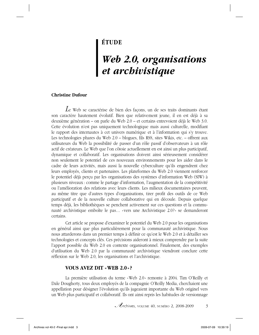 Web 2.0, Organisations Et Archivistique