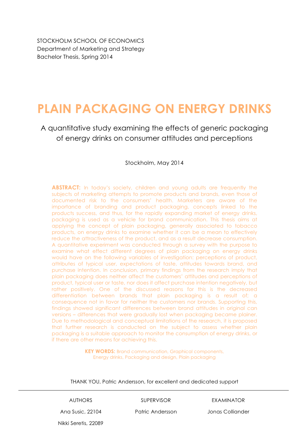 Plain Packaging on Energy Drinks