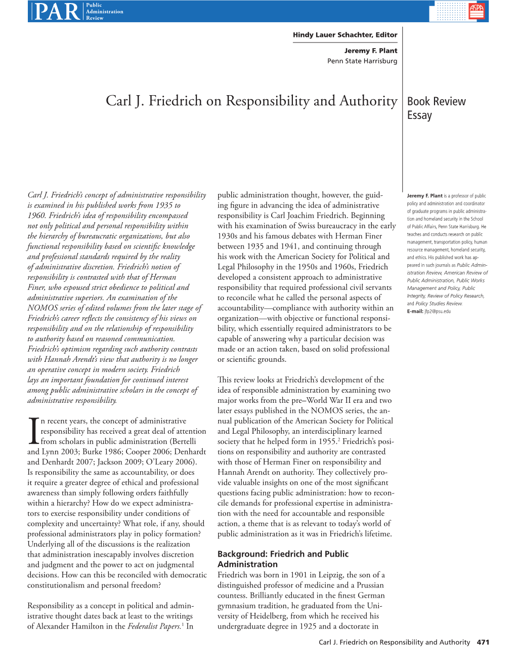 Carl J. Friedrich on Responsibility and Authority Book Review Essay