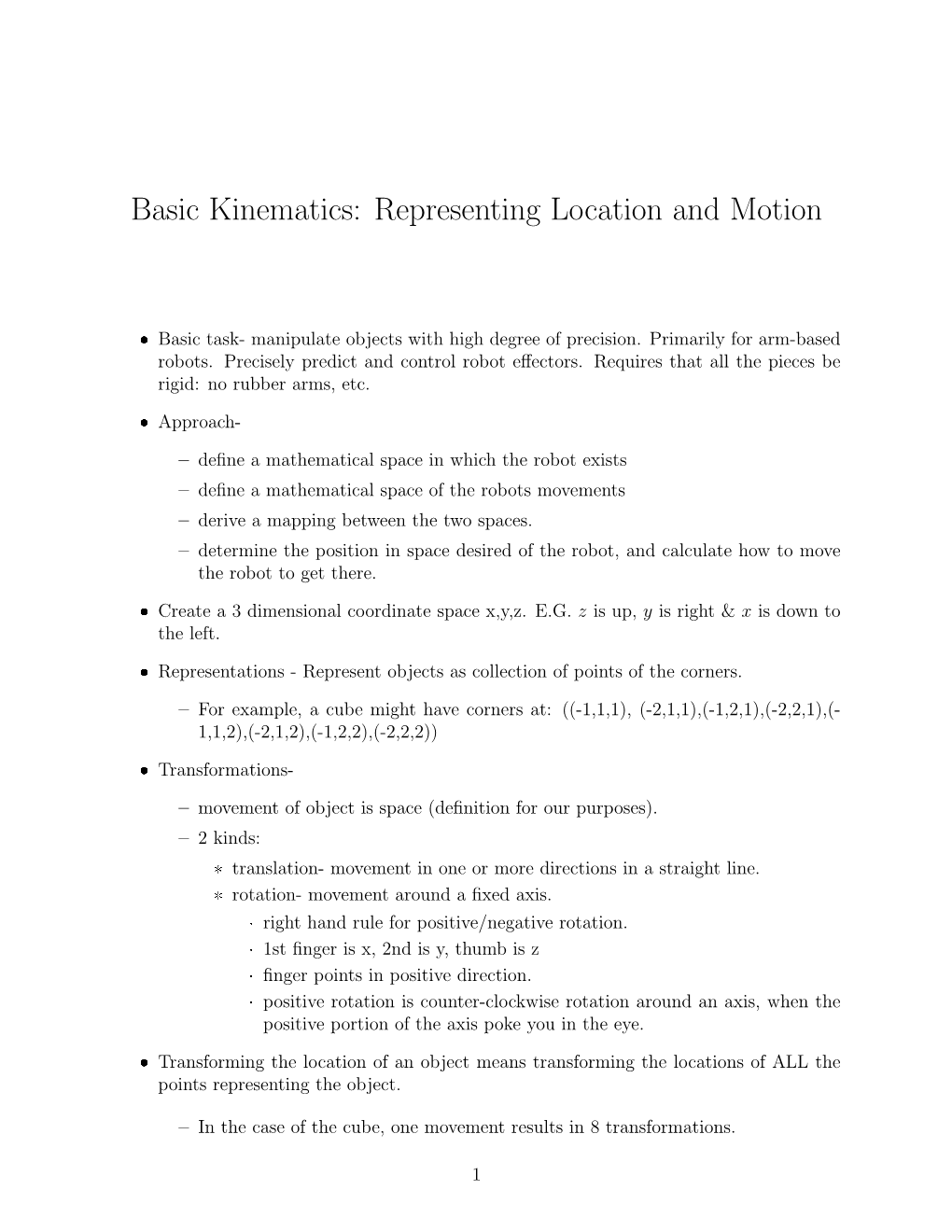 Basic Kinematics: Representing Location and Motion