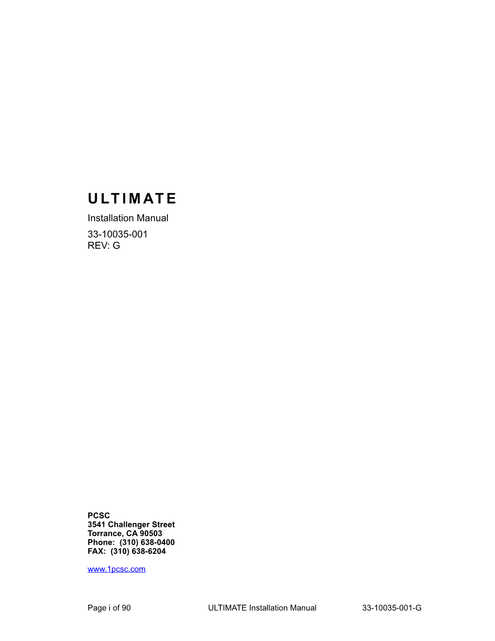 ULTIMATE Installation Manual 33-10035-001 REV: G