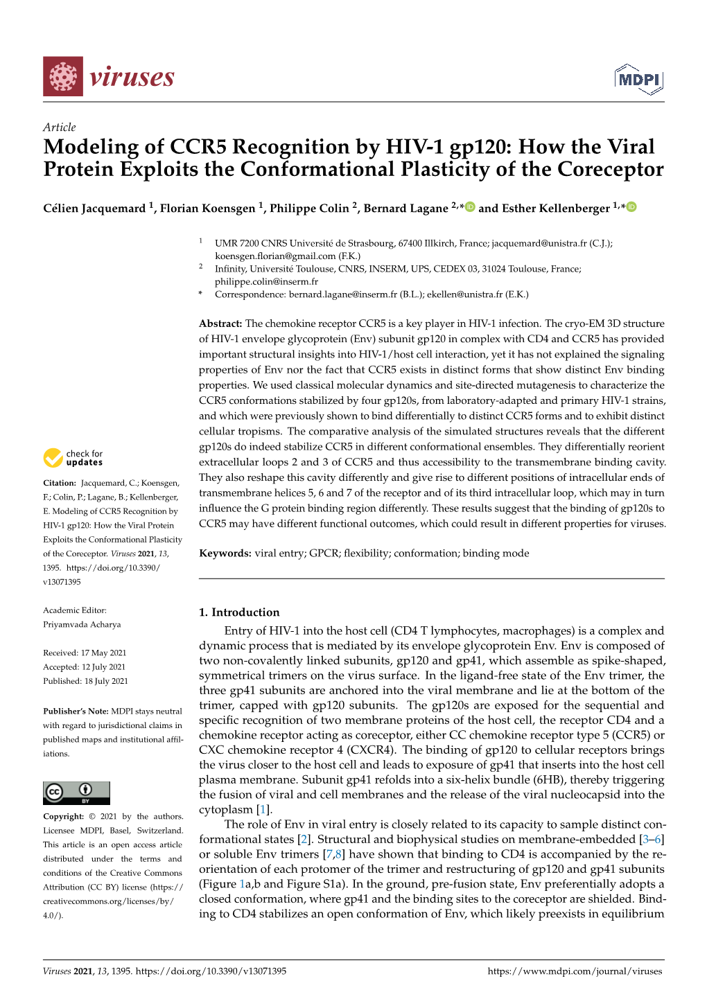 Modeling of CCR5 Recognition by HIV-1 Gp120: How the Viral Protein Exploits the Conformational Plasticity of the Coreceptor