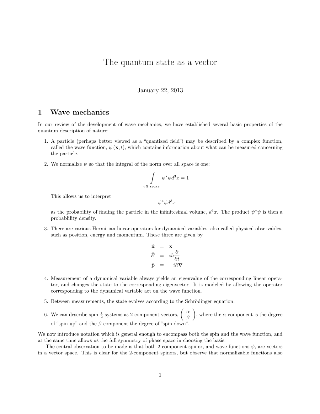 The Quantum State As a Vector