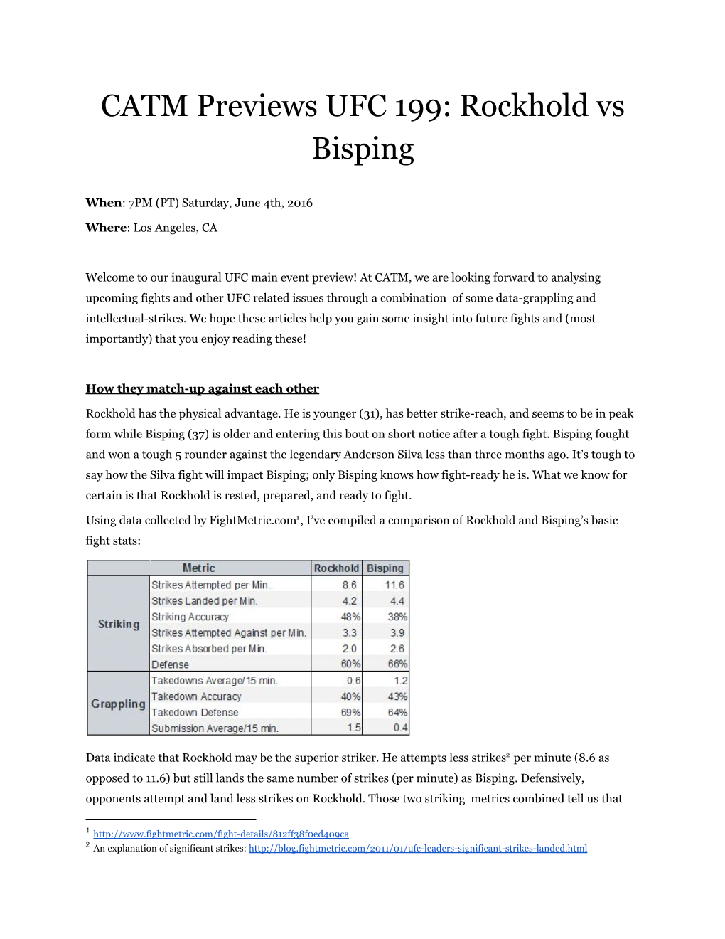 CATM Previews UFC 199: Rockhold Vs Bisping