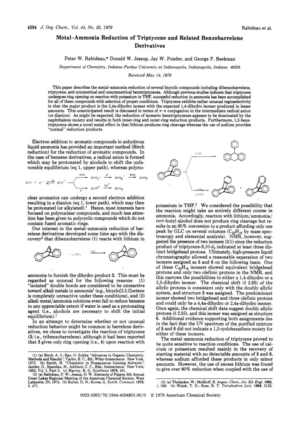 Metal-Ammonia Reduction of Triptycene and Related Benzobarrelene Derivatives