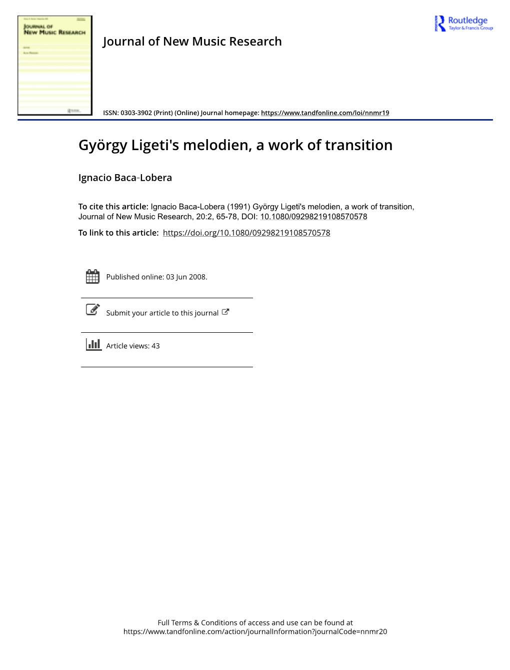 György Ligeti's Melodien, a Work of Transition