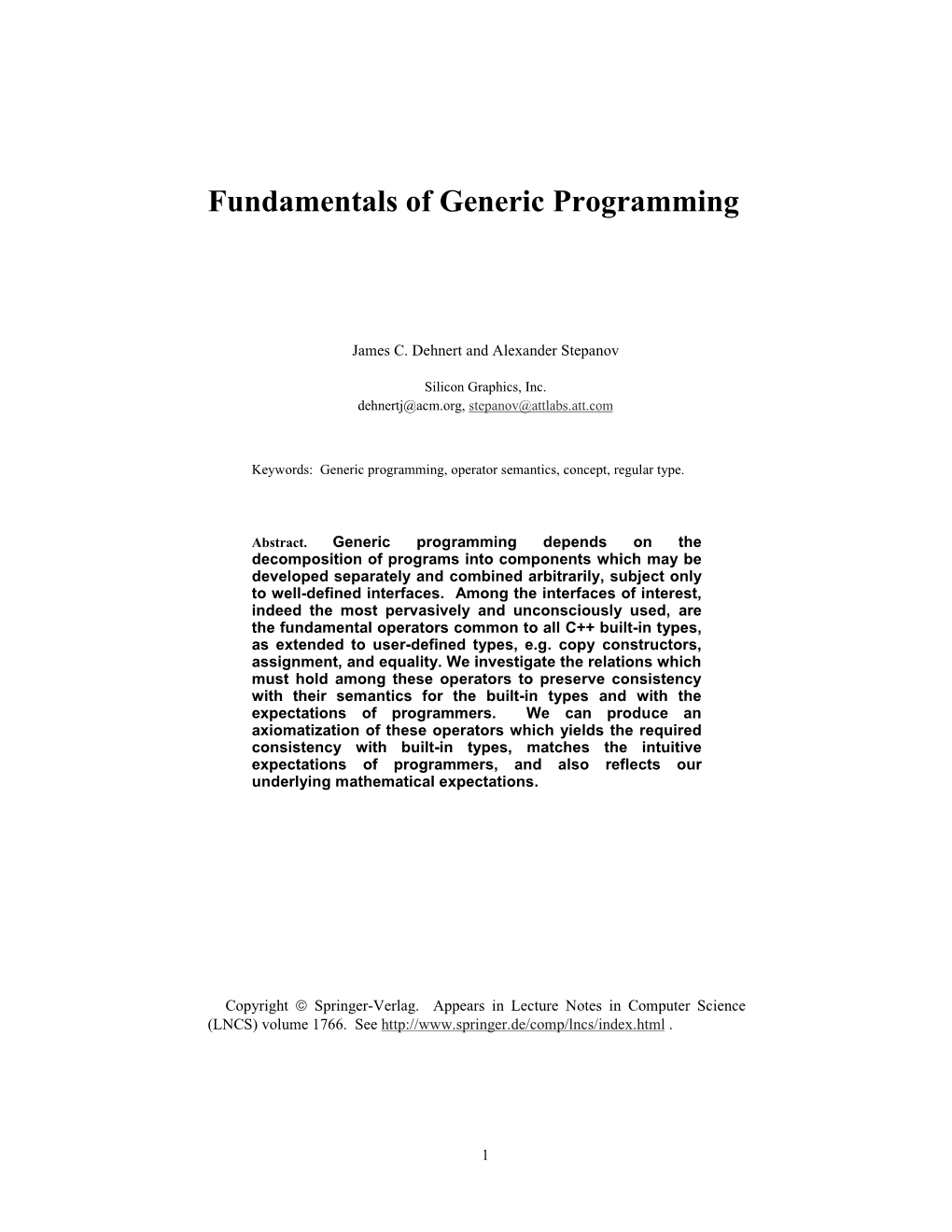 Fundamentals of Generic Programming