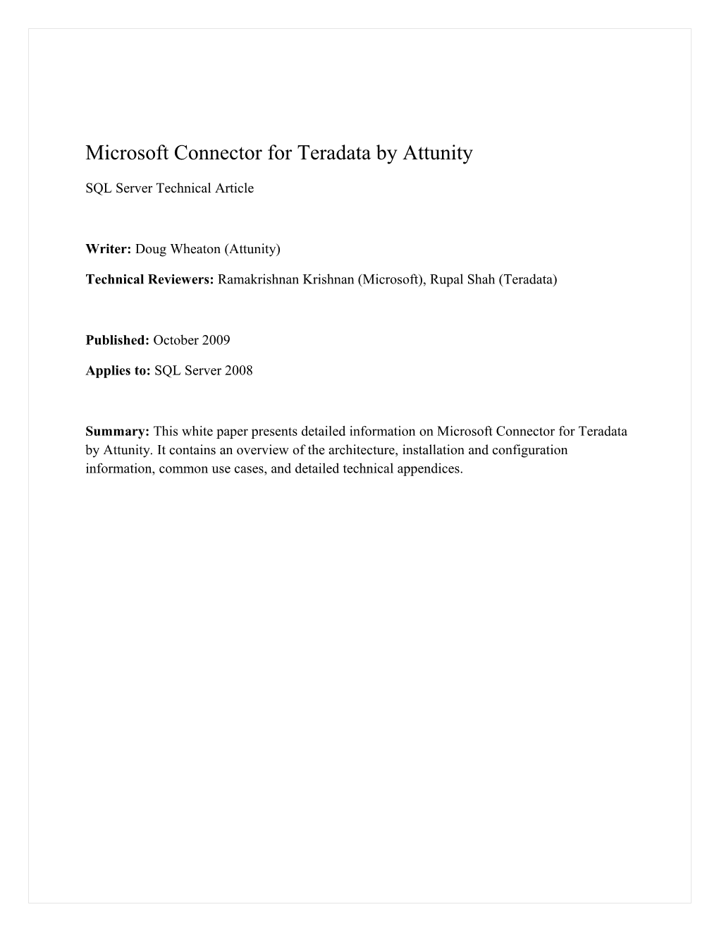 Microsoft Connector for Teradata by Attunity