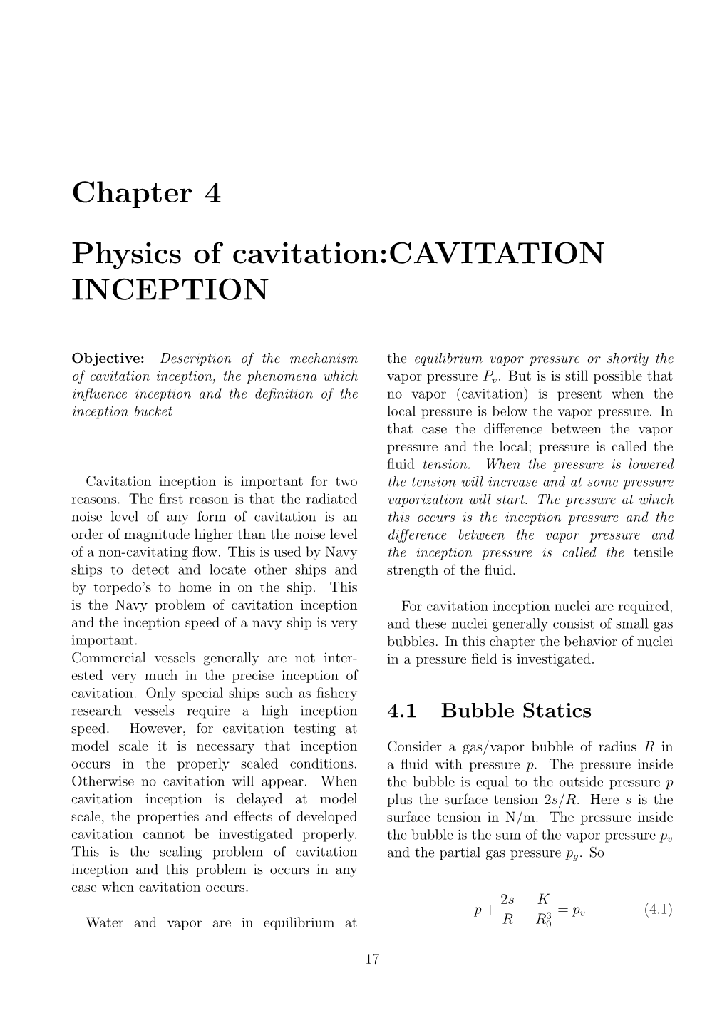 Chapter 4 Physics of Cavitation:CAVITATION INCEPTION