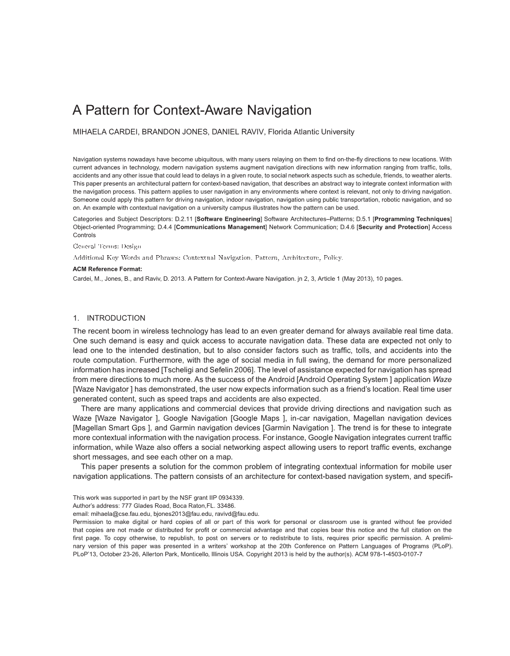 A Pattern for Context-Aware Navigation