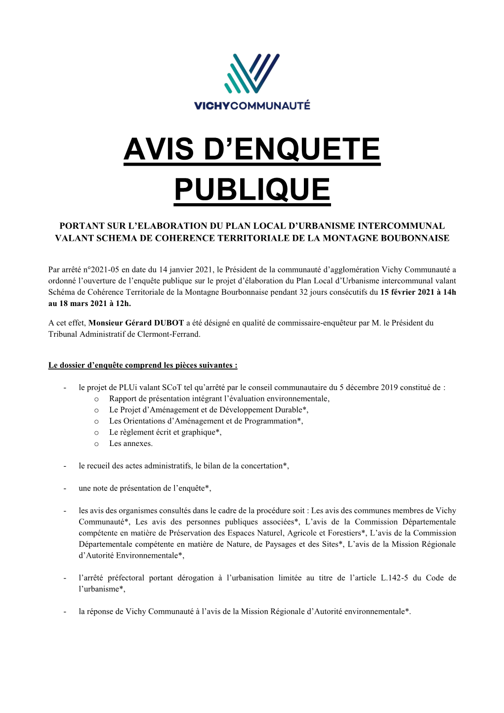 Avis D'enquete Publique