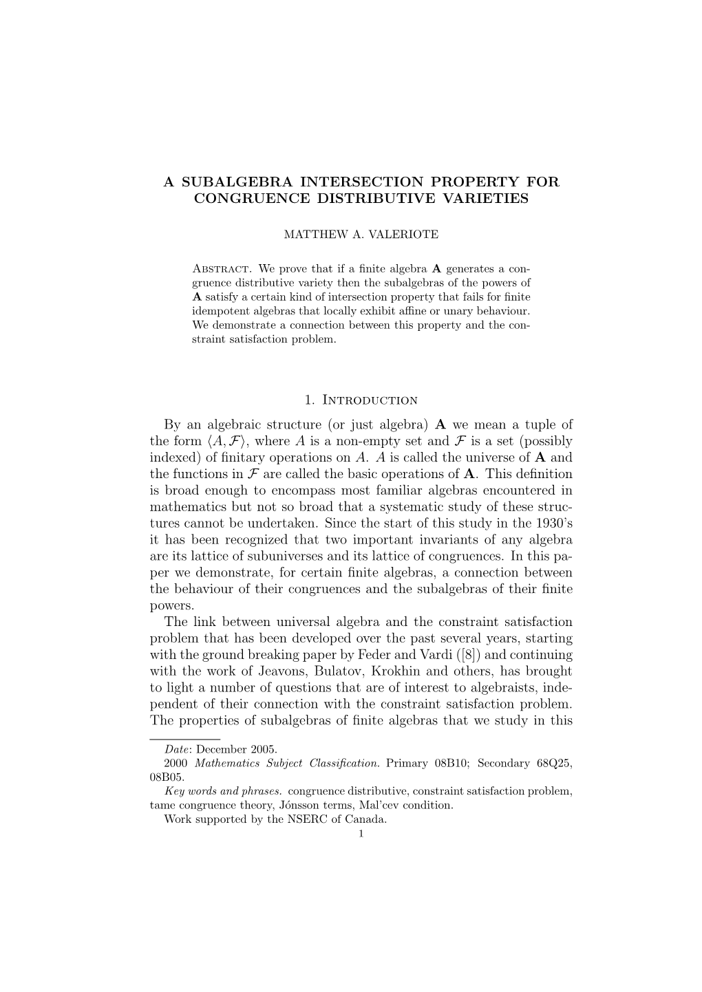 A Subalgebra Intersection Property for Congruence Distributive Varieties
