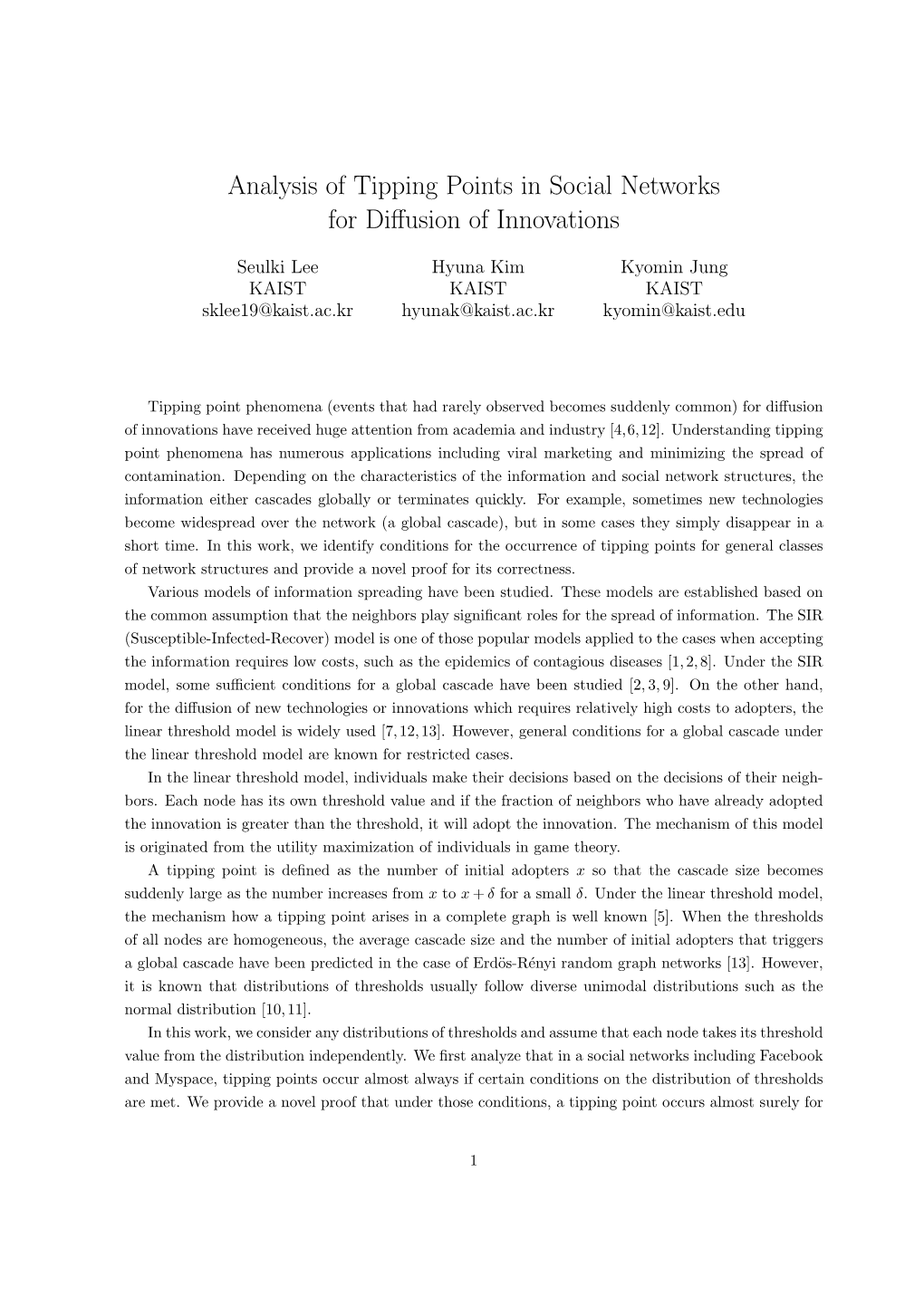 Analysis of Tipping Points in Social Networks for Diffusion of Innovations