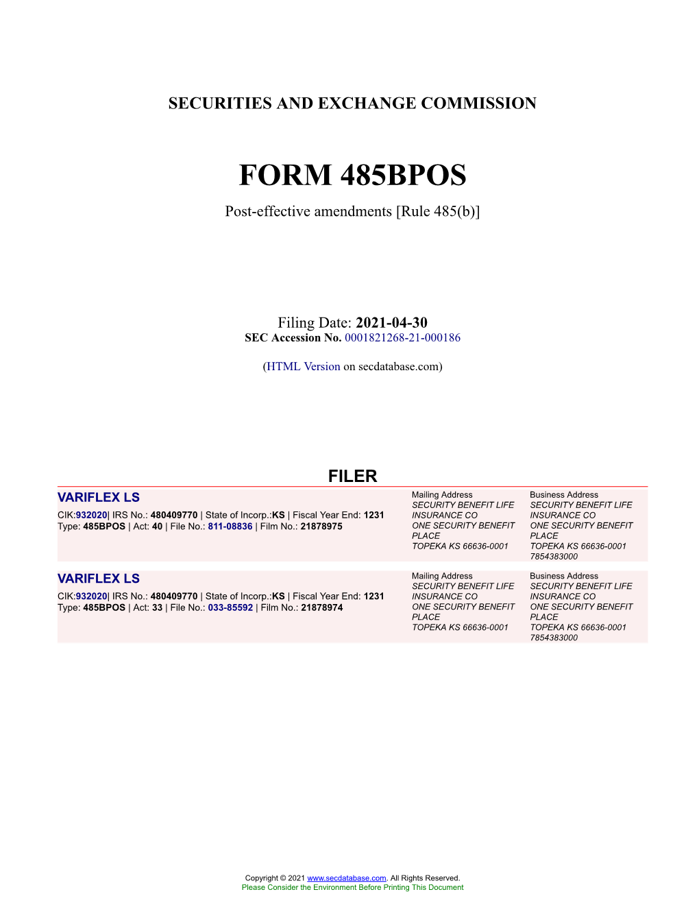 VARIFLEX LS Form 485BPOS Filed 2021-04-30