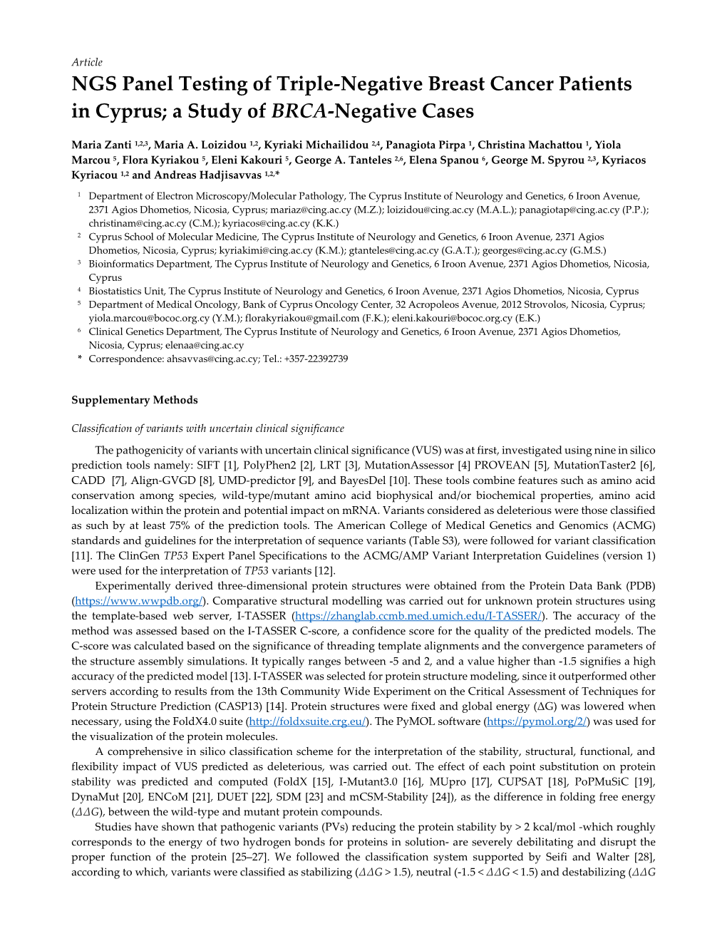 NGS Panel Testing of Triple-Negative Breast Cancer Patients in Cyprus; a Study of BRCA -Negative Cases