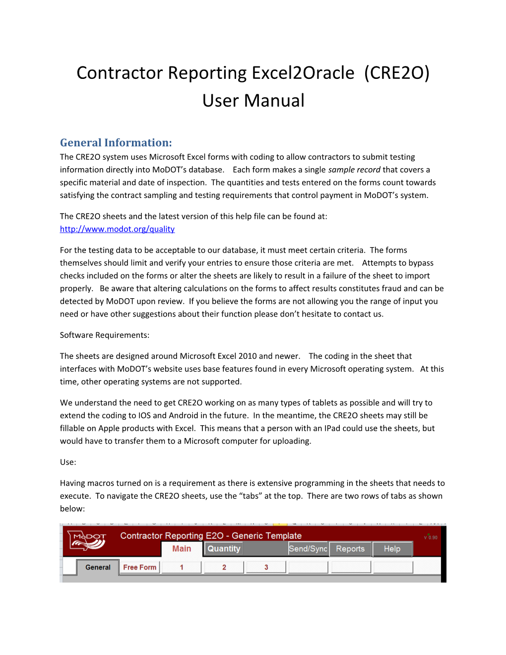 Contractor Reporting Excel2oracle (CRE2O) User Manual