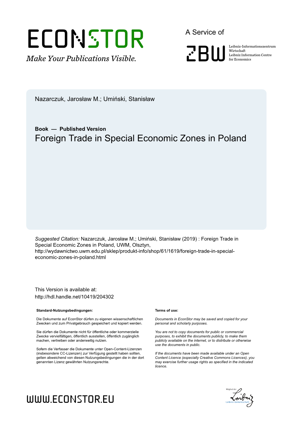 Foreign Trade in Special Economic Zones in Poland