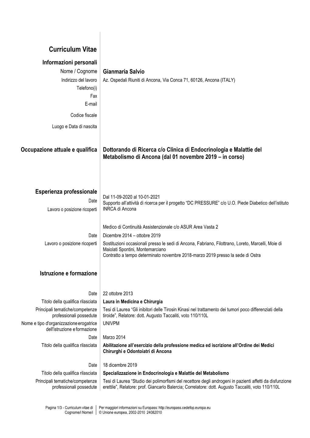 Curriculum Vitae Europass