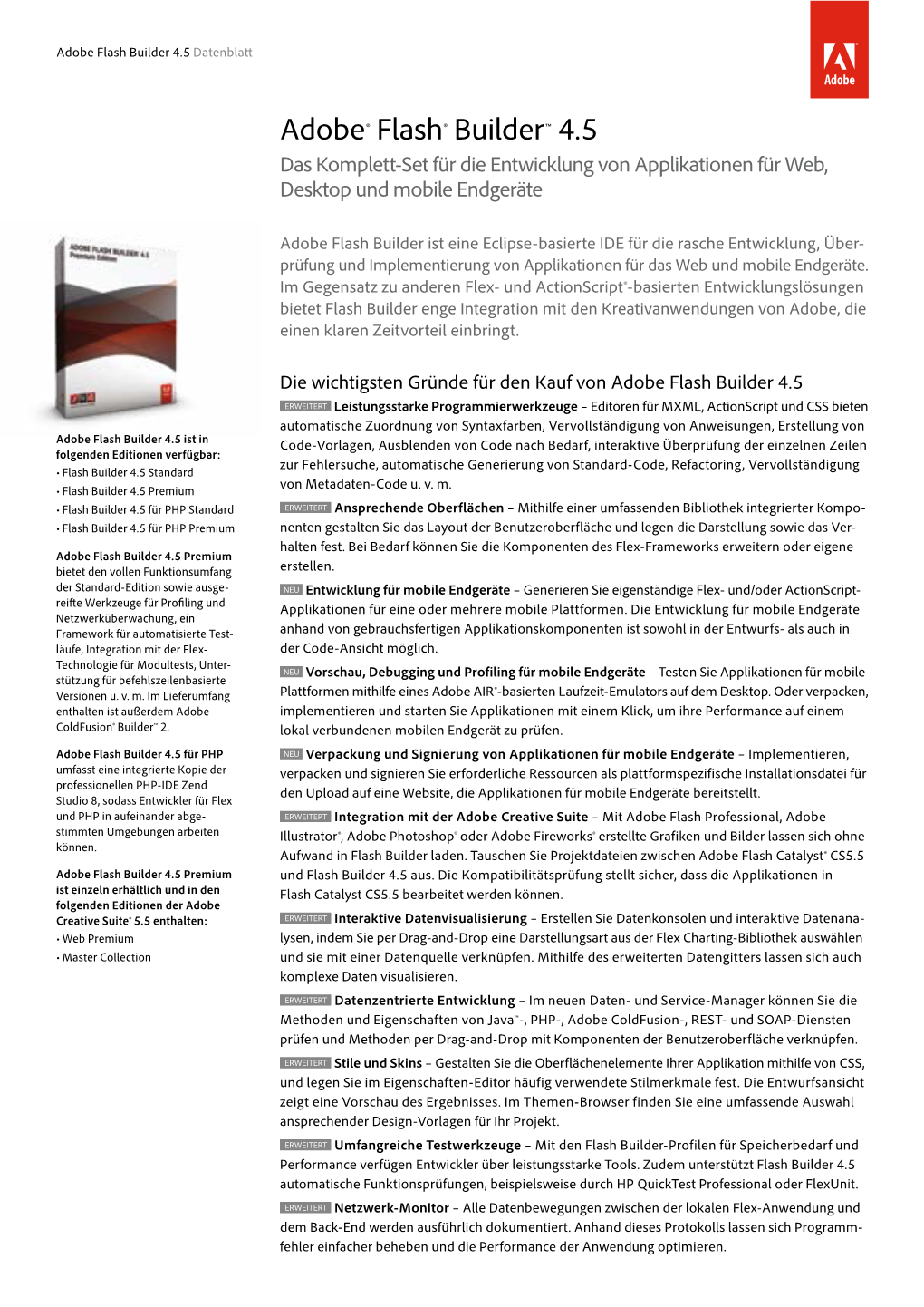 Adobe Flash Builder 4.5 Datasheet