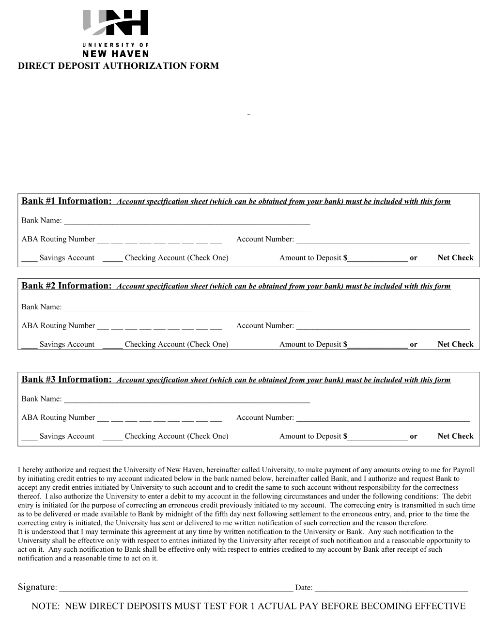 Direct Deposit Authorization Form