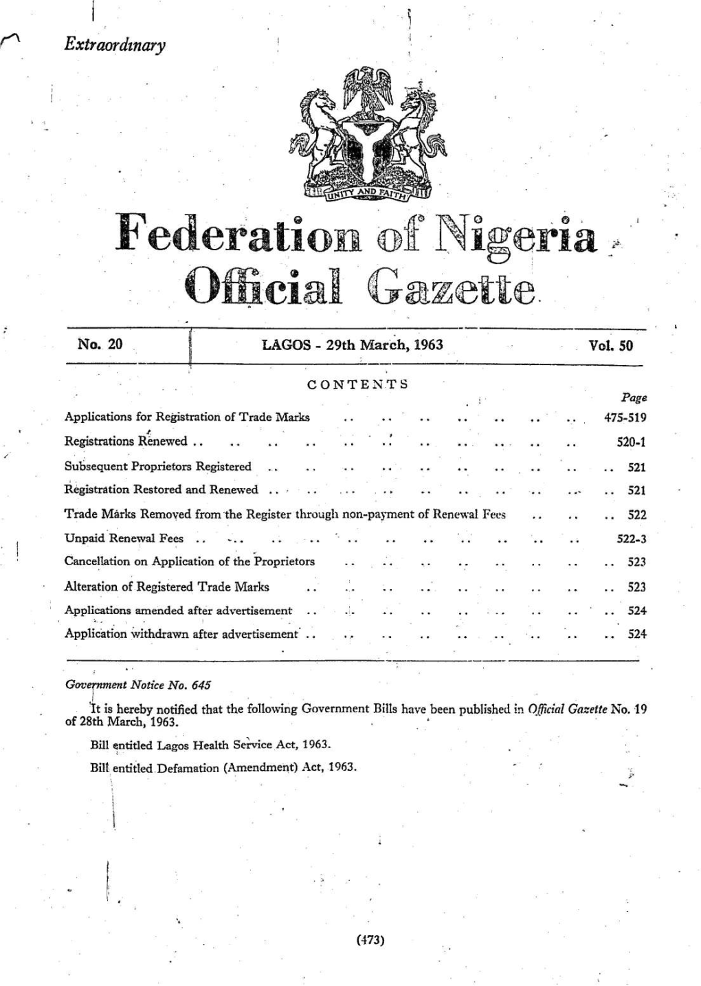 Fe Leration of Niigeria - Mcial Gazette