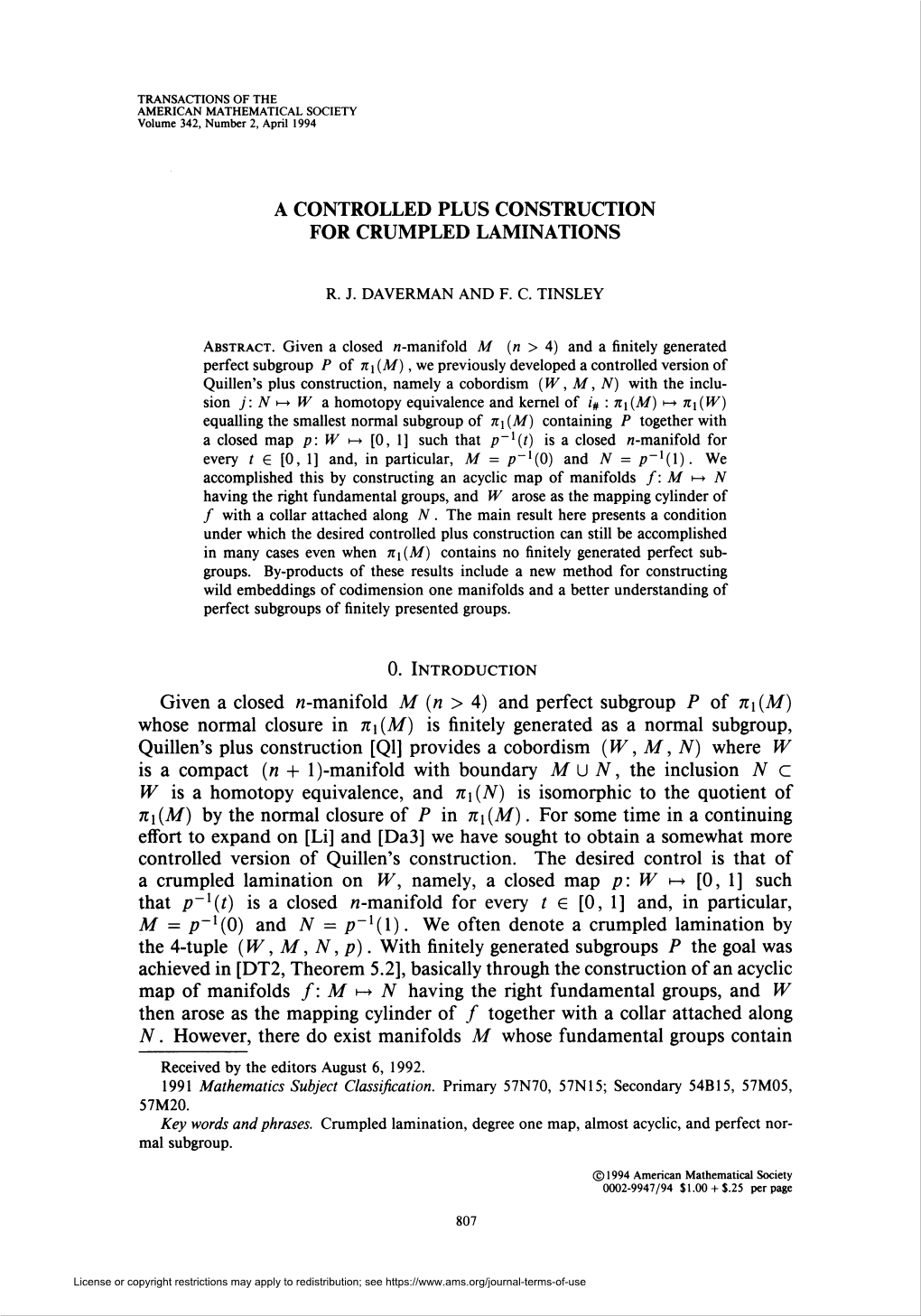 A Controlled Plus Constructionfor Crumpled Laminations 817