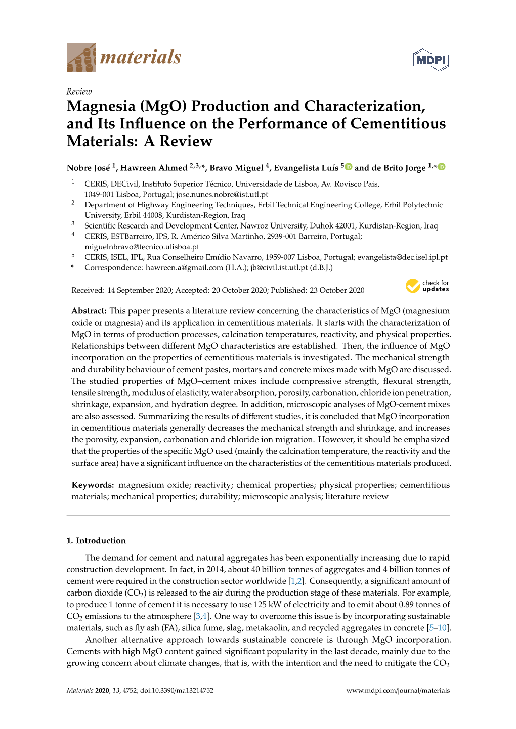 Magnesia (Mgo) Production and Characterization, and Its Influence