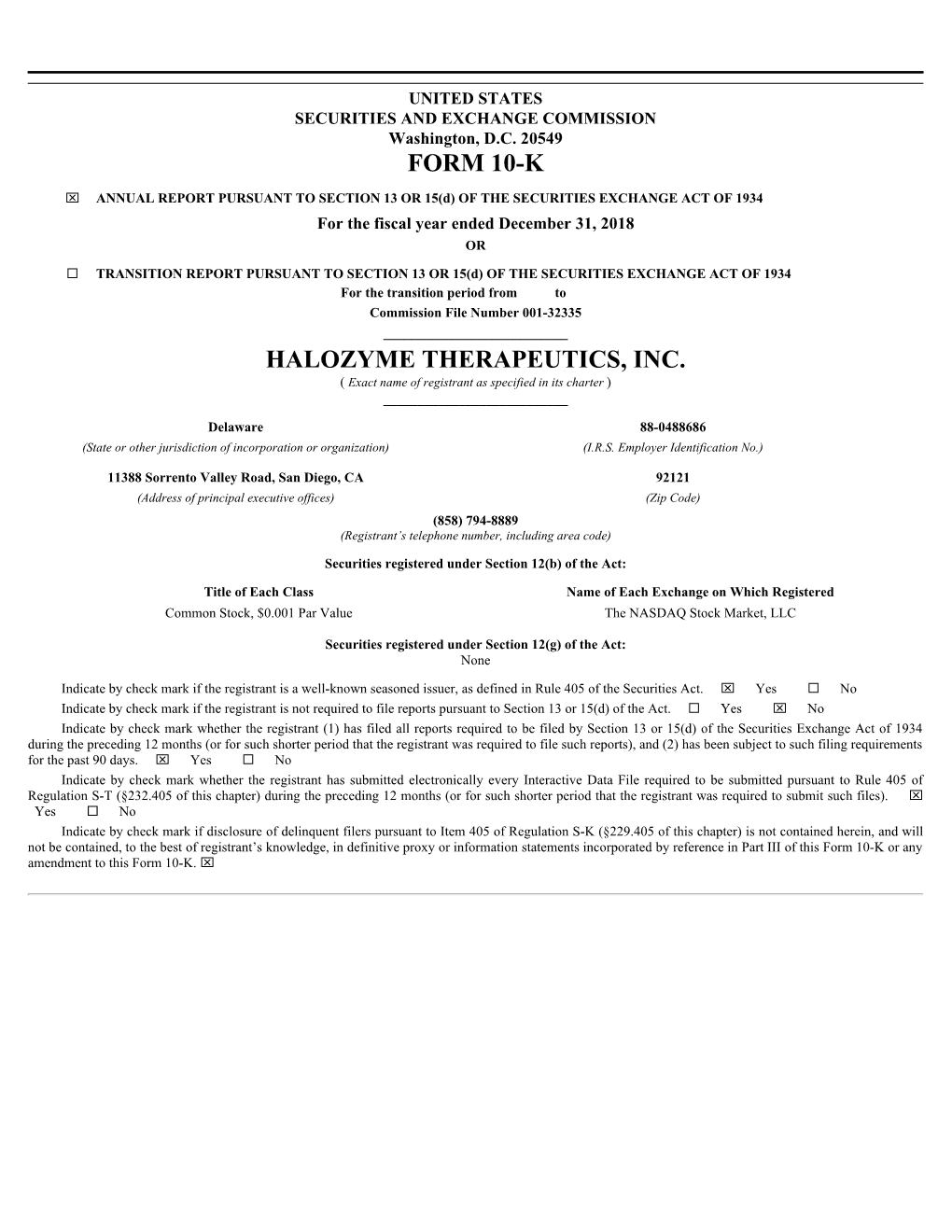 Form 10-K Halozyme Therapeutics, Inc