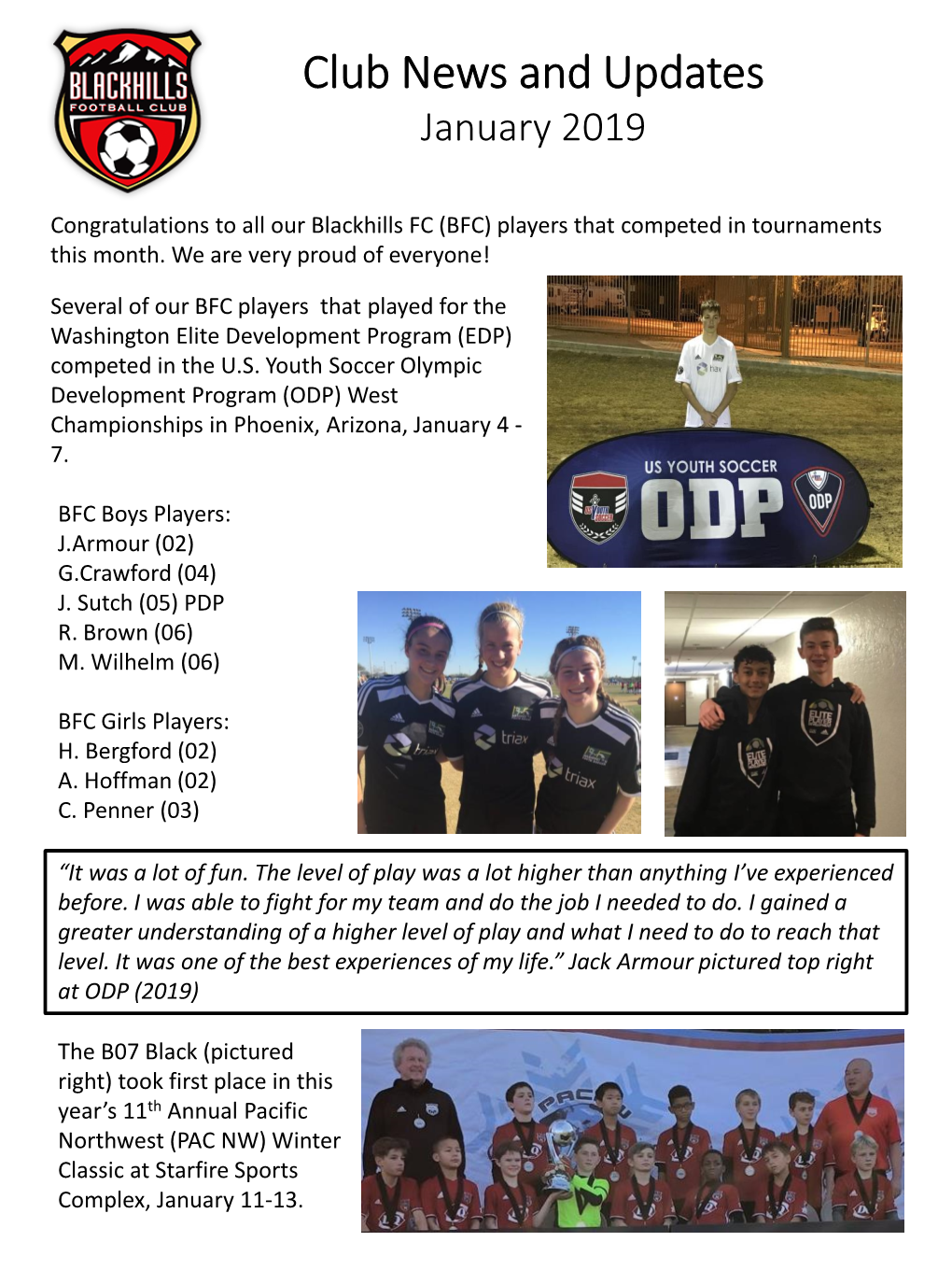 Club News and Updates January 2019