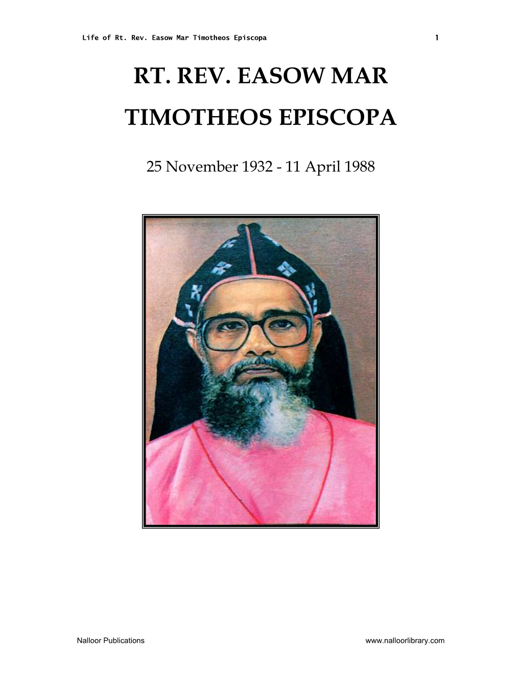Rt. Rev. Easow Mar Timotheos Episcopa 1