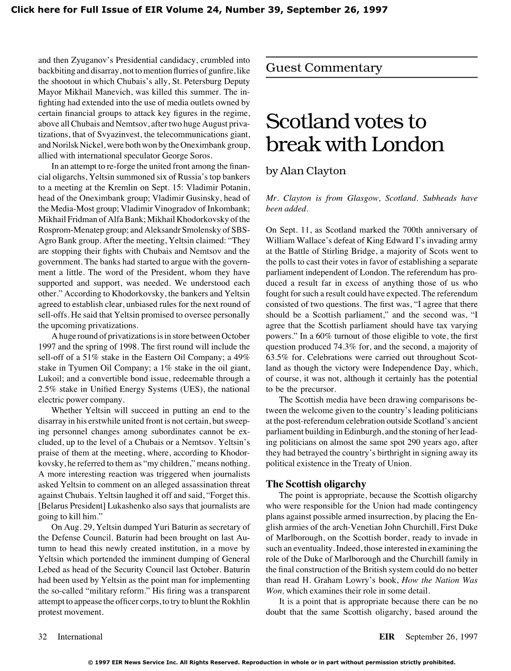 Scotland Votes to Break with London