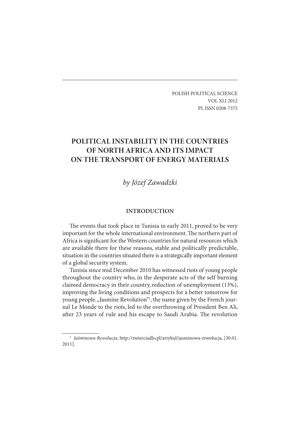 Political Instability in the Countries of North Africa and Its Impact on the Transport of Energy Materials
