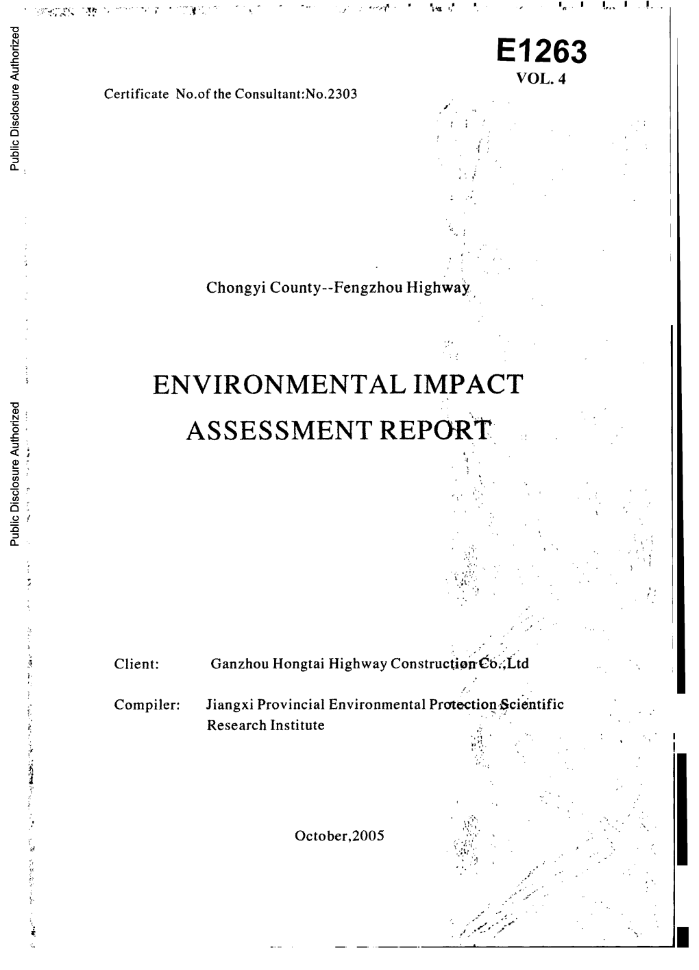 ENVIRONMENTAL IMPACT ASSESSMENT REPORT Public Disclosure Authorized