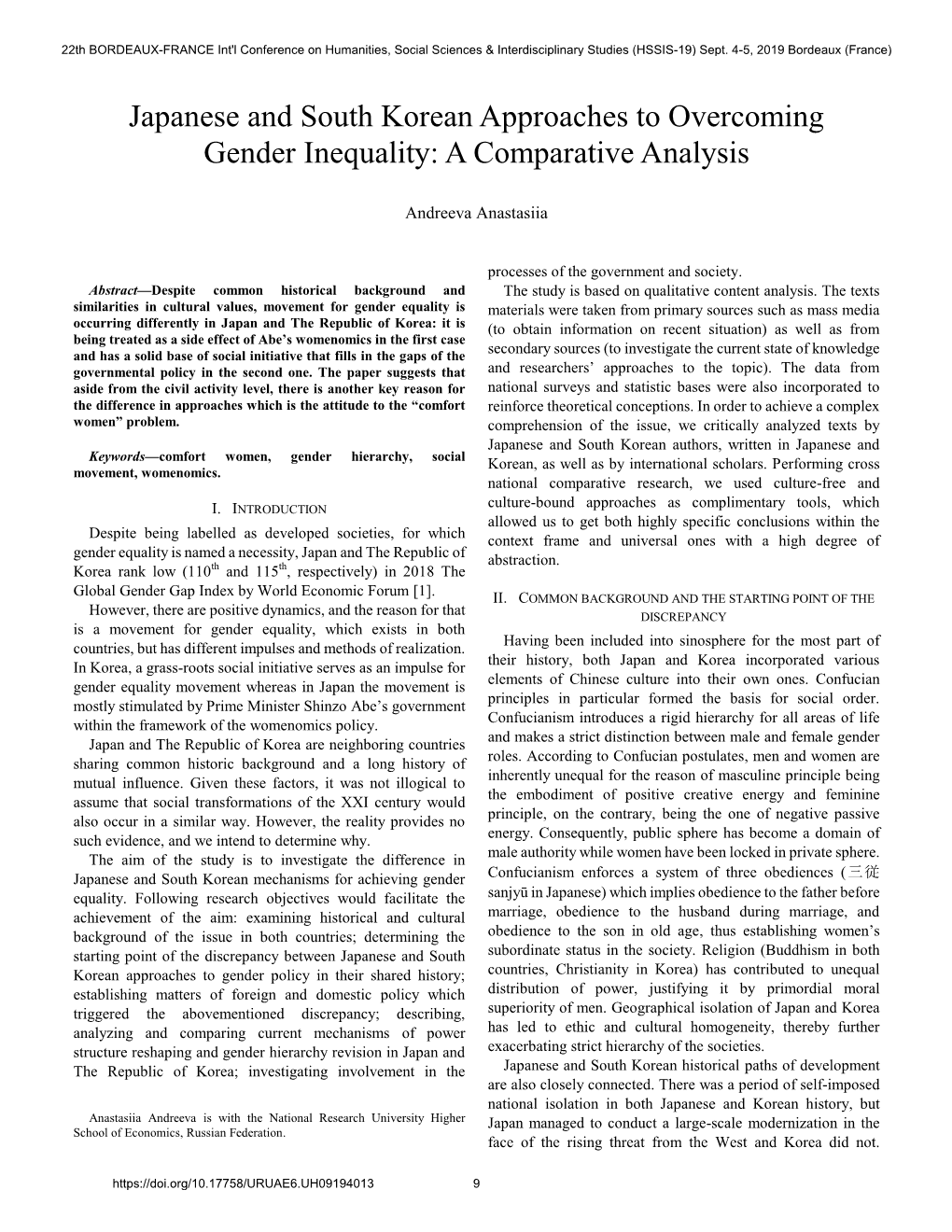 Japanese and South Korean Approaches to Overcoming Gender Inequality: a Comparative Analysis