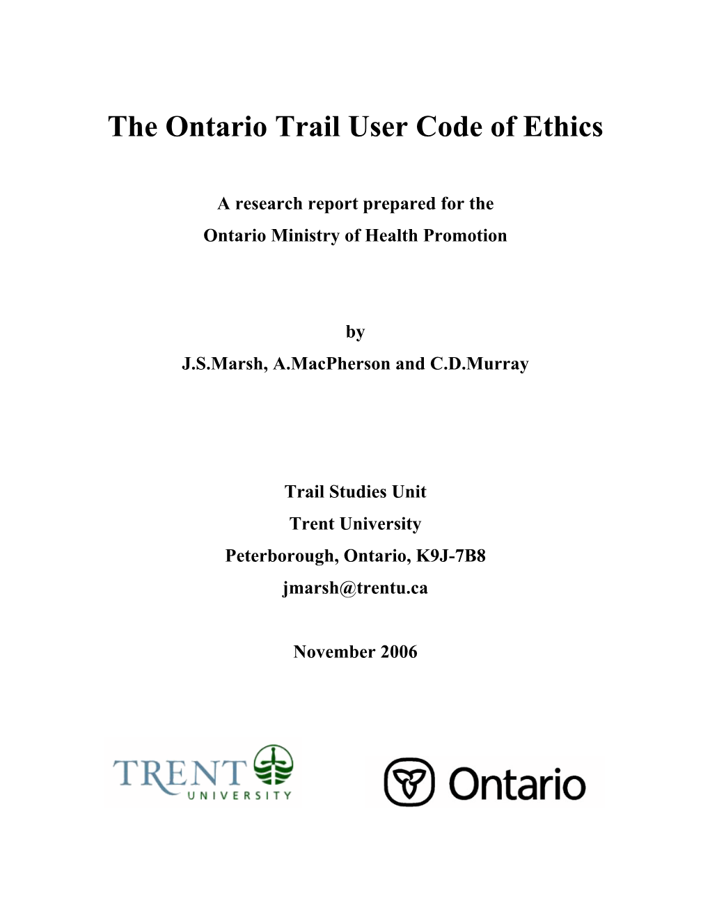 The Ontario Trail User Code of Ethics