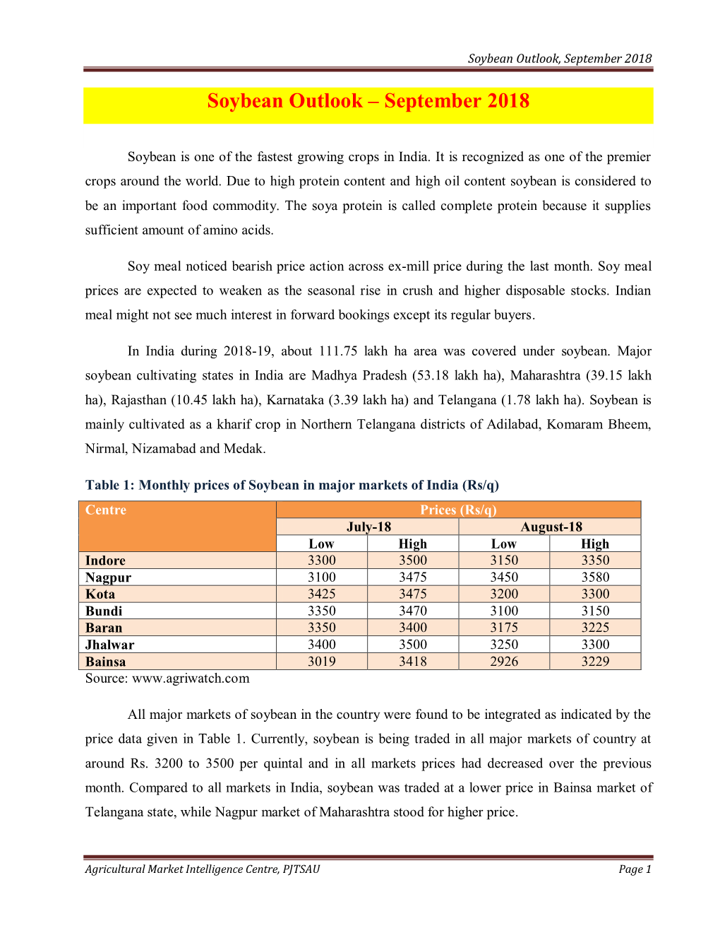 Soybean Outlook – September 2018