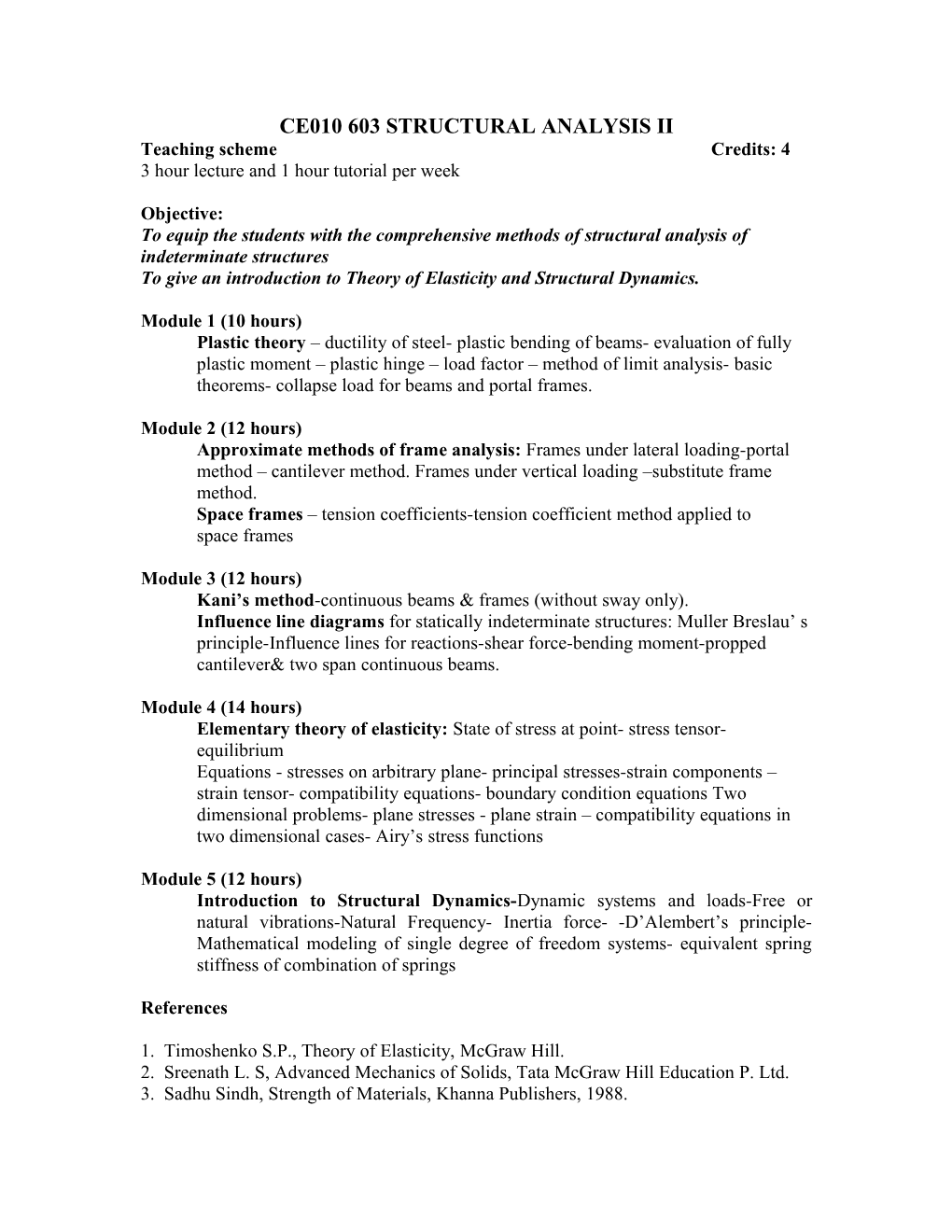 Ce010 603 Structural Analysis Ii