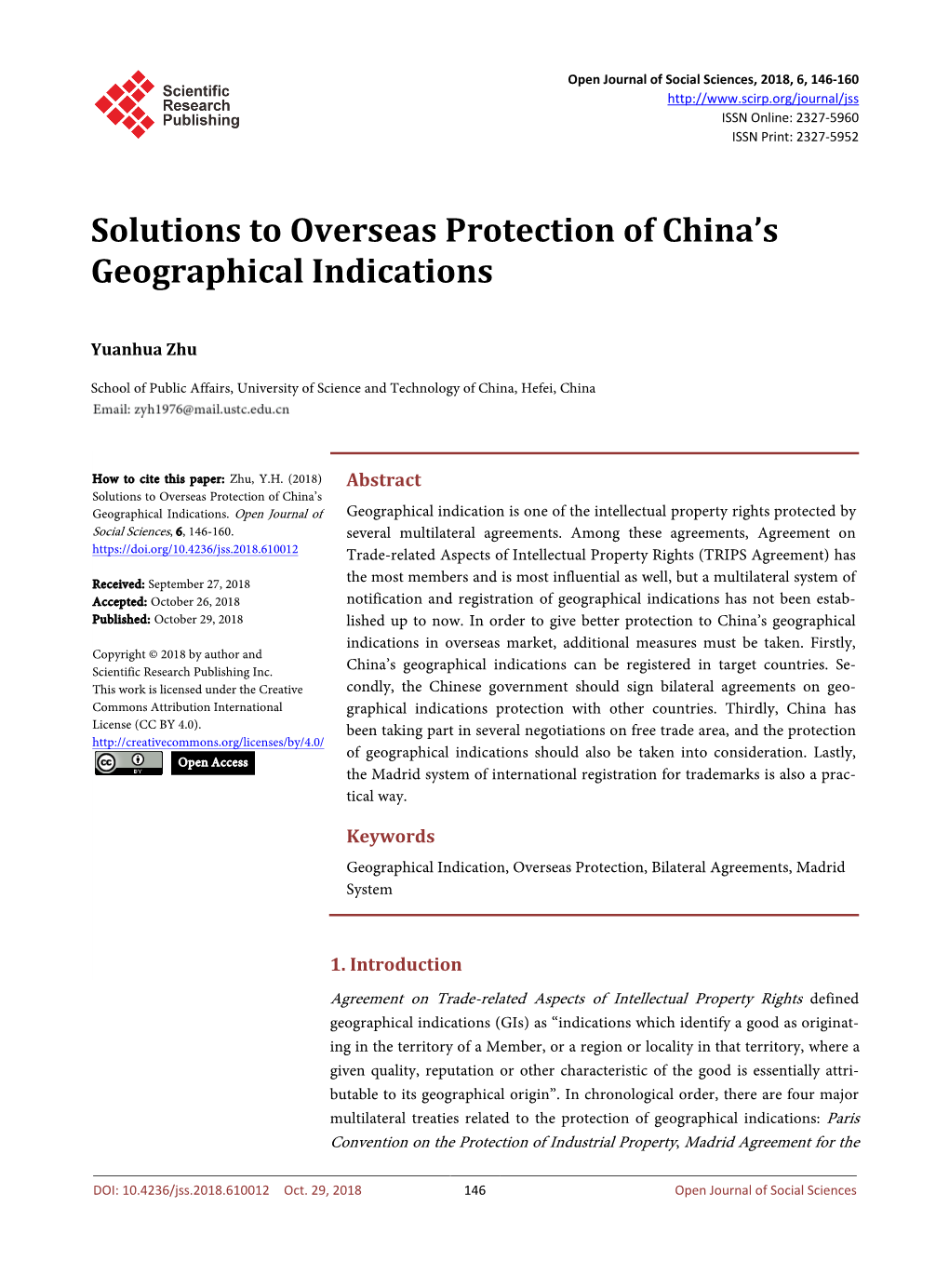 Solutions to Overseas Protection of China's Geographical Indications