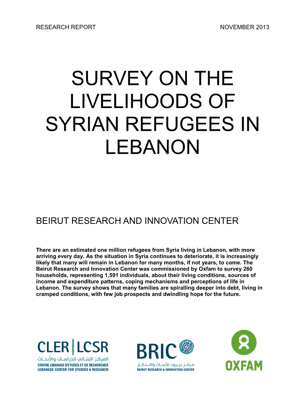 Survey on the Livelihoods of Syrian Refugees in Lebanon